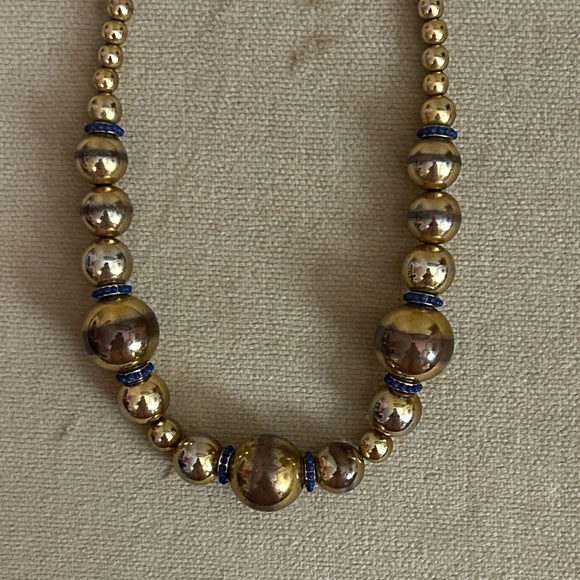 Banana Republic Gold and Blue Beaded Necklace - Picture 1 of 5